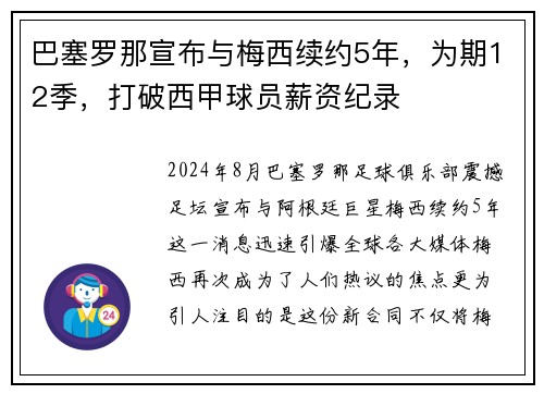 巴塞罗那宣布与梅西续约5年，为期12季，打破西甲球员薪资纪录